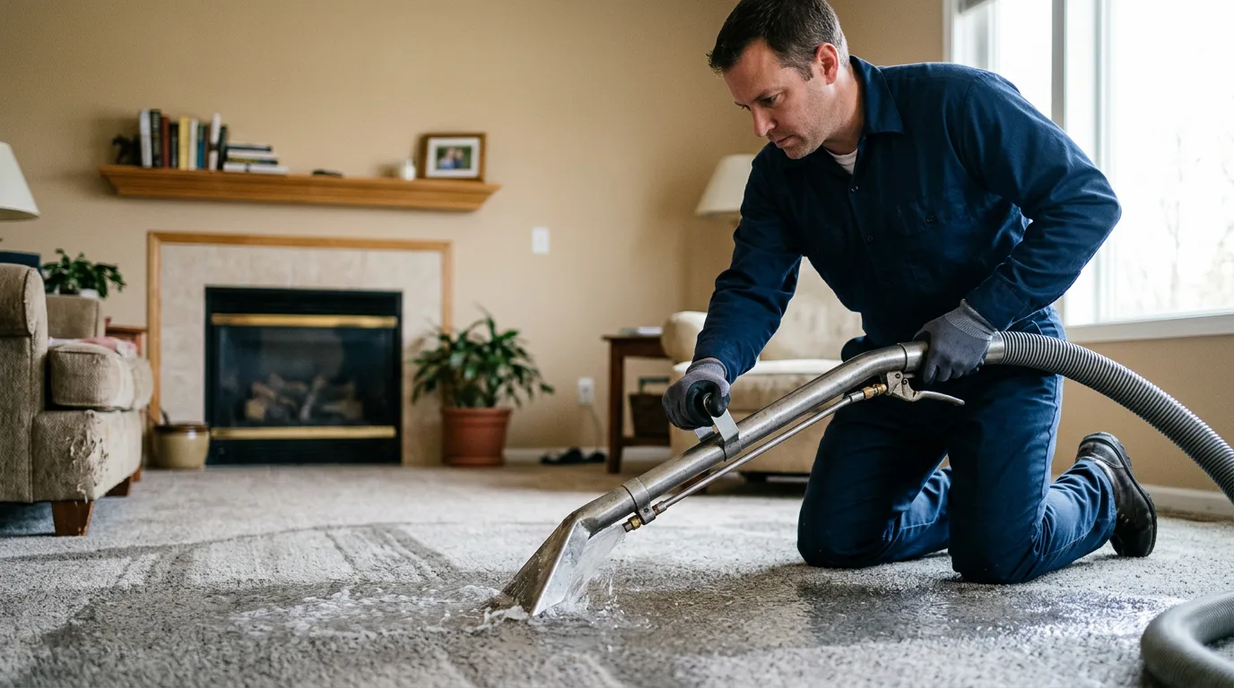 Water damage restoration technician working near Moore, TX